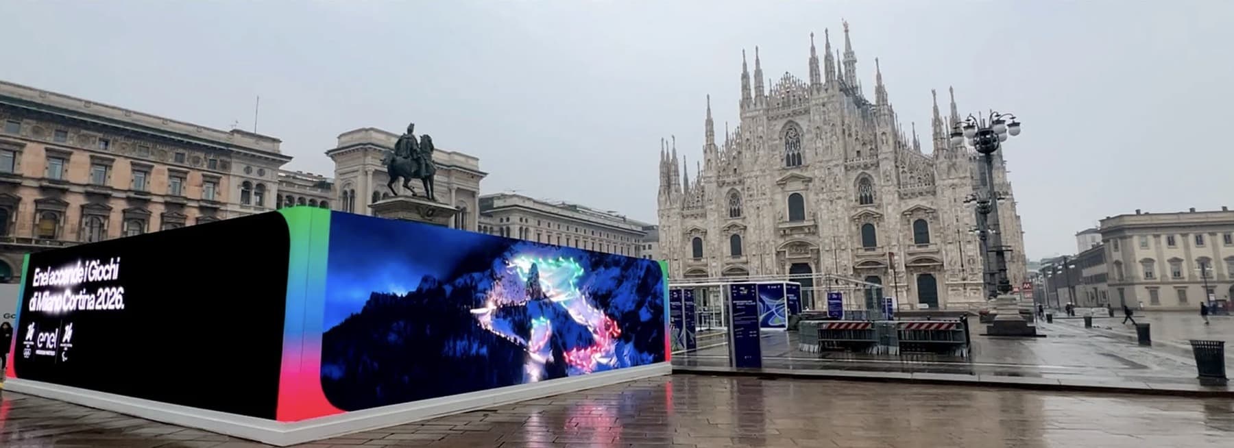 Enel Milano Cortina 2026 — Duomo square installation, wide shot