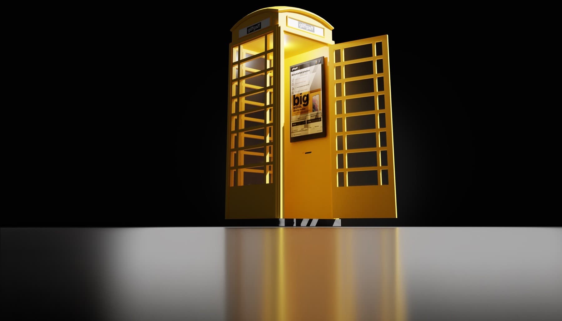The Refurbox — a refurbished red phone booth reimagined as a glowing giffgaff store